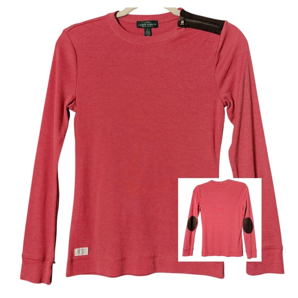 Lauren Ralph Lauren Womens Red Long Sleeve Equestrian Elbow Patches Top Small